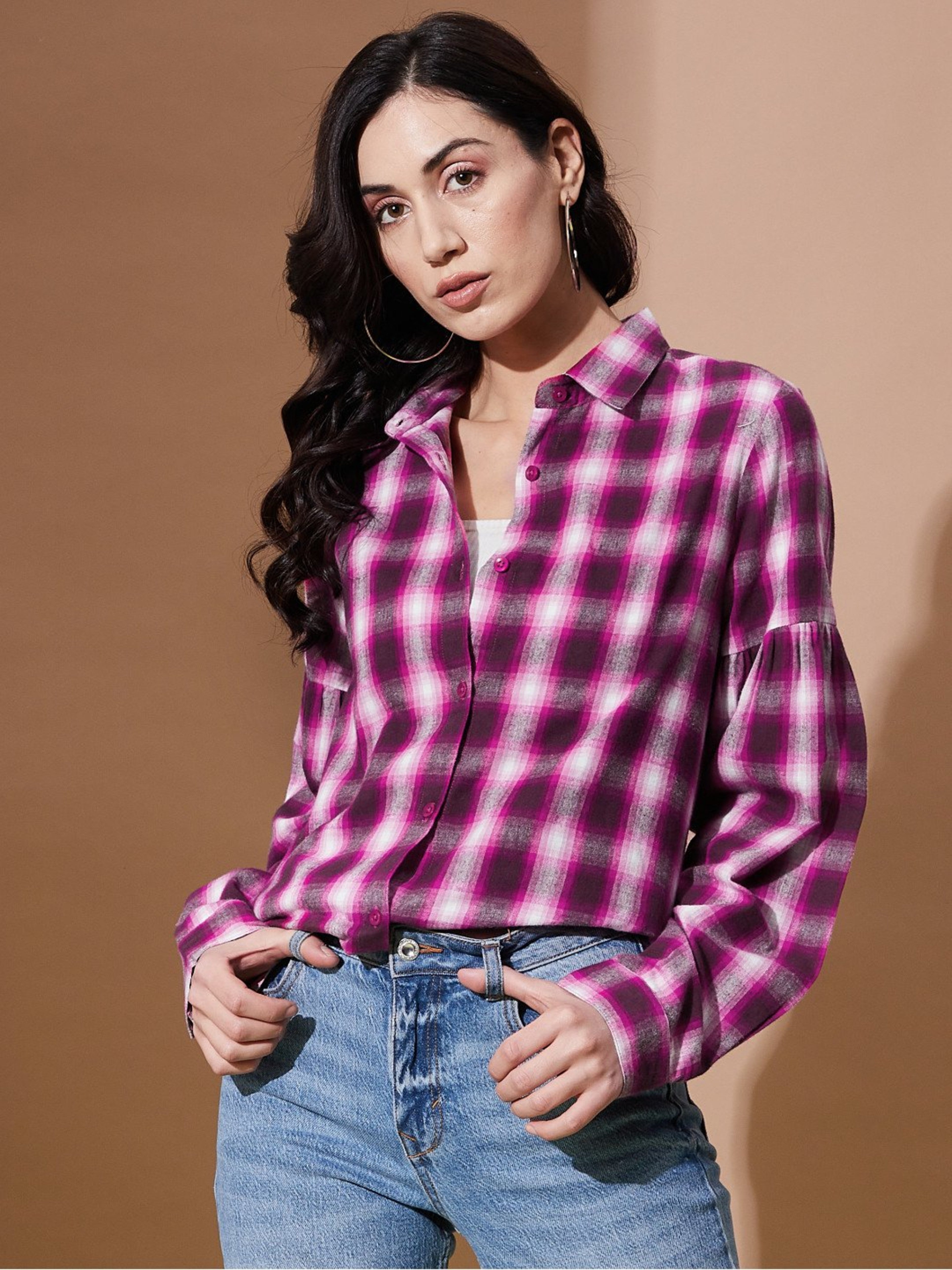 Magenta Plaid Flannel Shirt