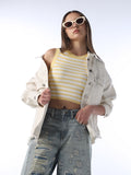 Cropped Striped Ribbed Tank Top - Yellow