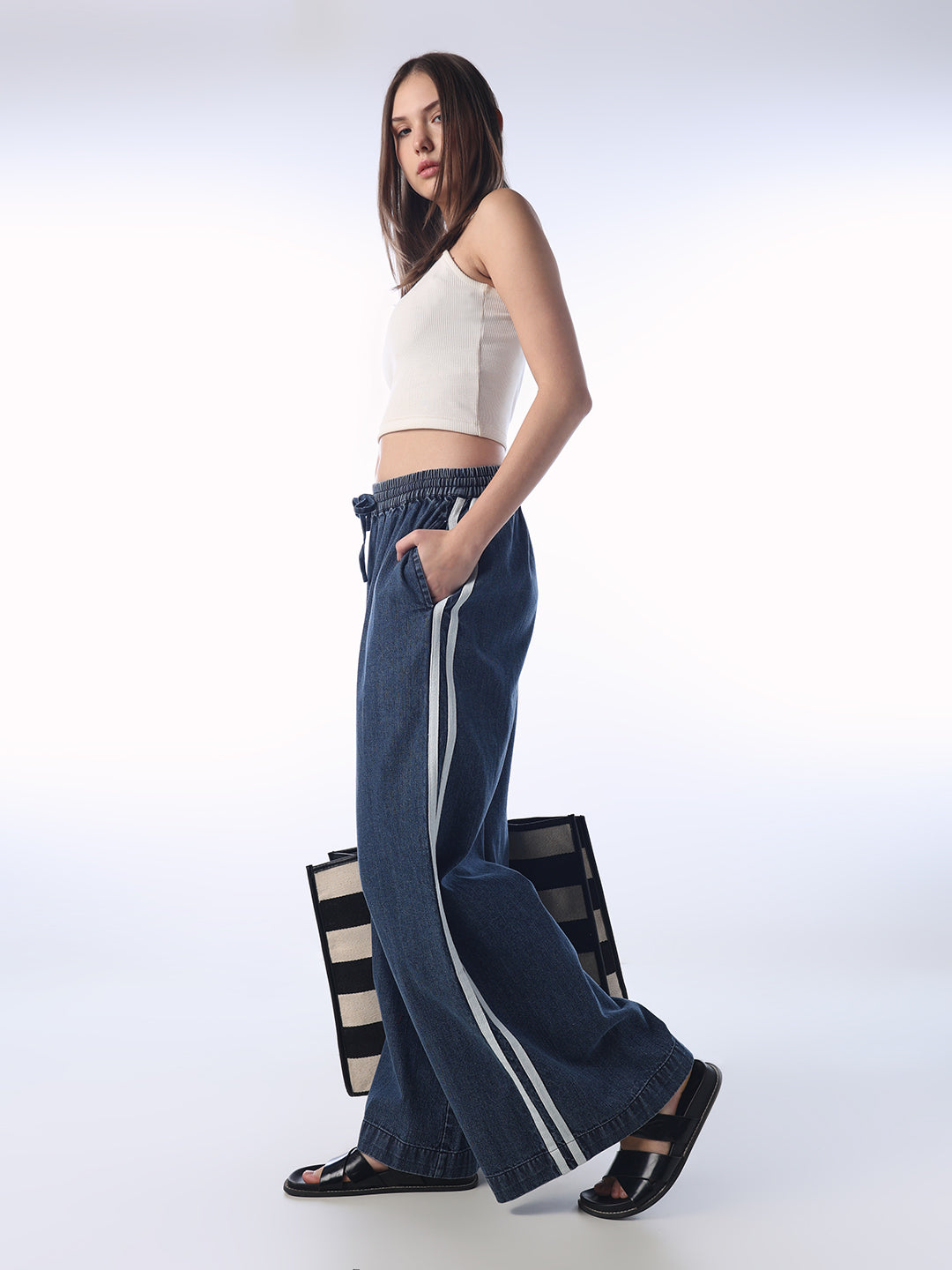 Dark Blue Wide Leg Palazzo Pants