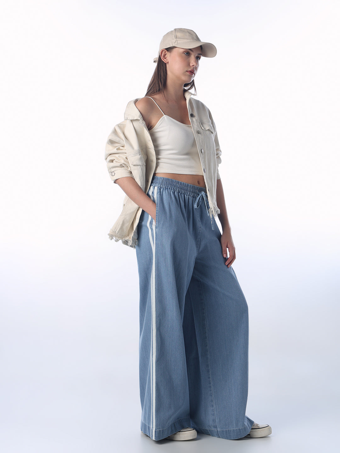 Drawstring Waist Loose Fit Denim Pants