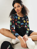 UNO X ONLY Black Printed Mesh Top