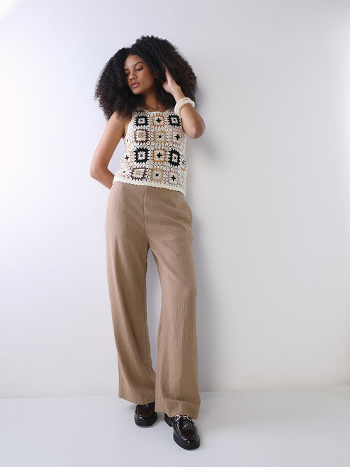 Beige Regular Fit Casual Pants