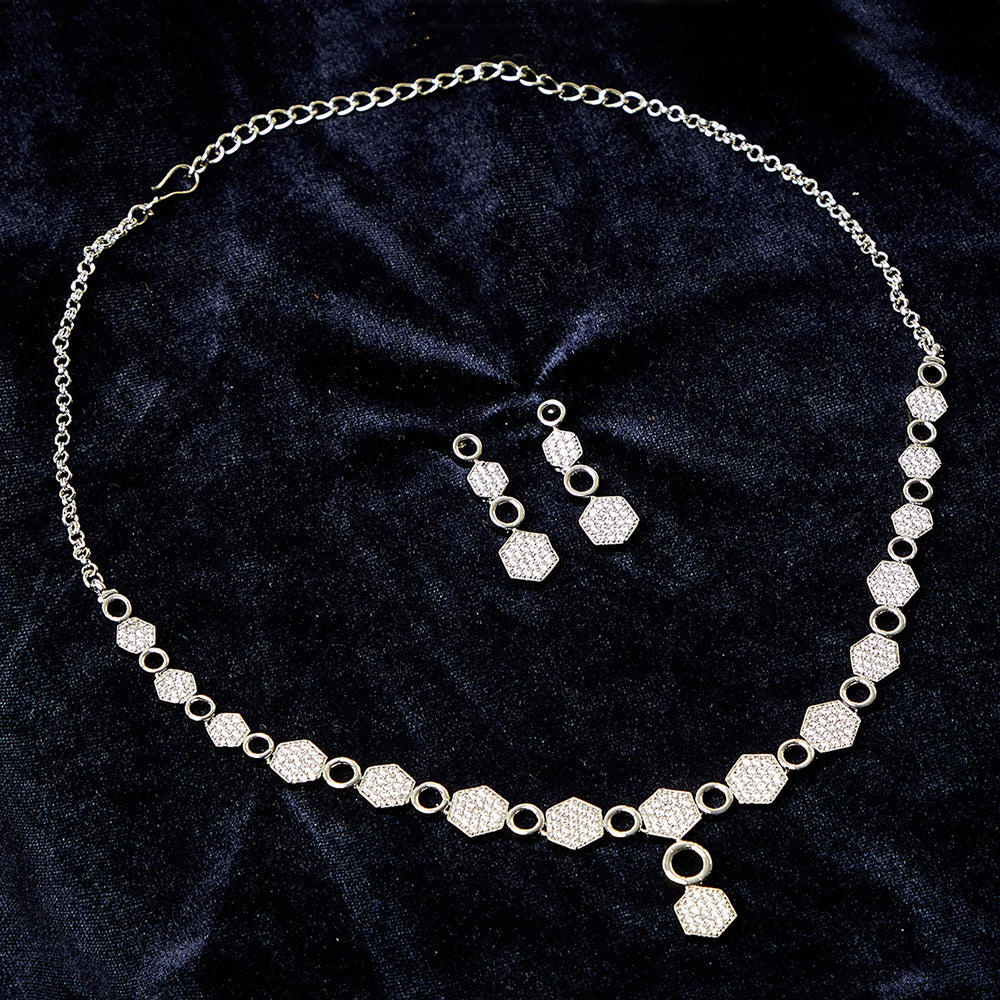 Sparkling Elegance Silver Plated Geometric Necklace Set