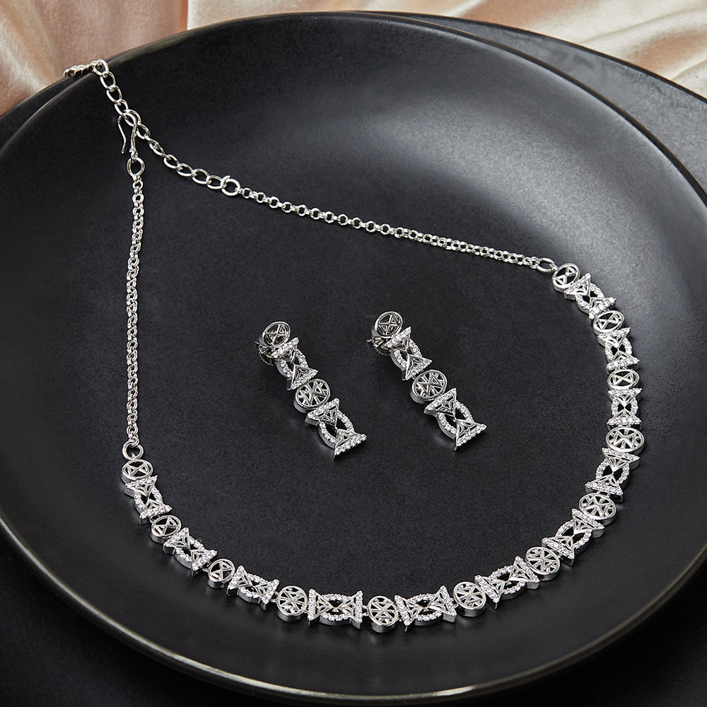 Sparkling Elegance Silver Plated Classy Necklace Set