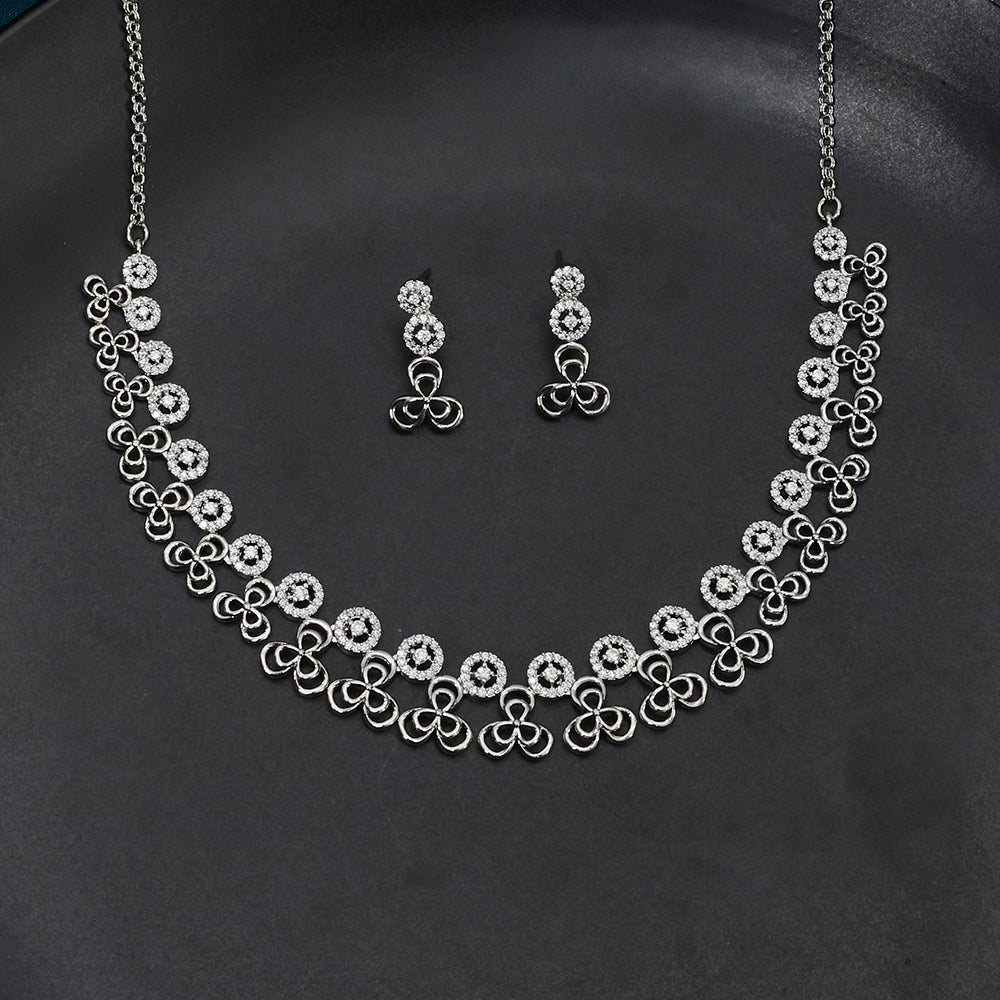 Round Cut Zircons Silver Plated Brass Set