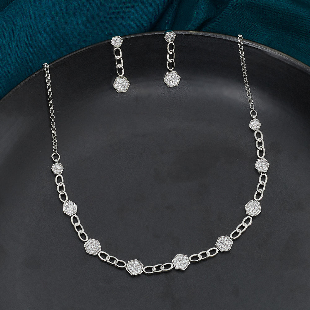 Link Pattern Silver Toned Jewellery Set