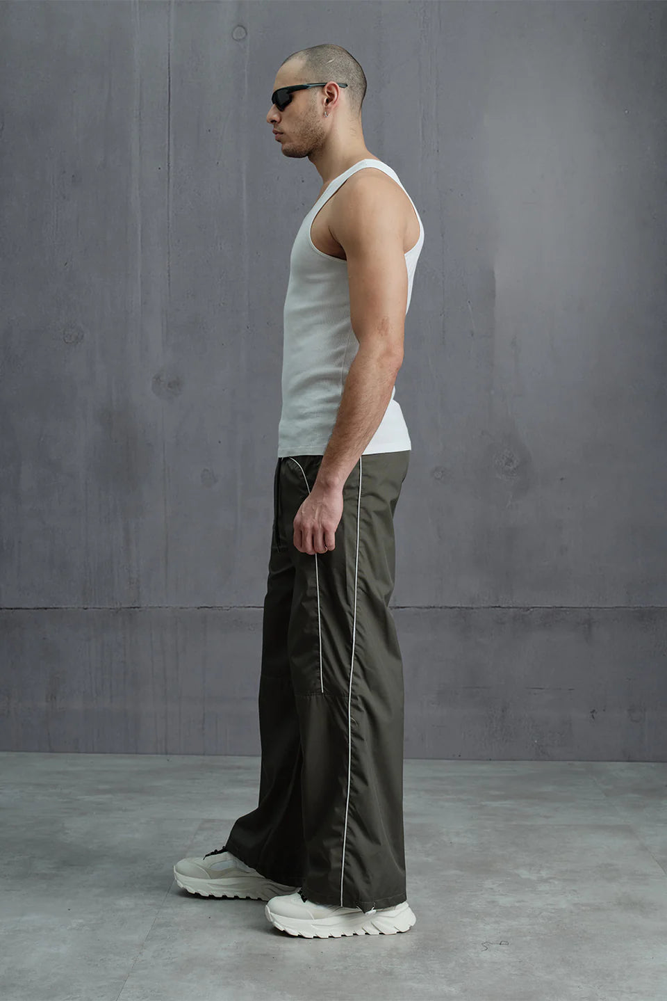 Olive Sporty Deconstructed Loose Pants