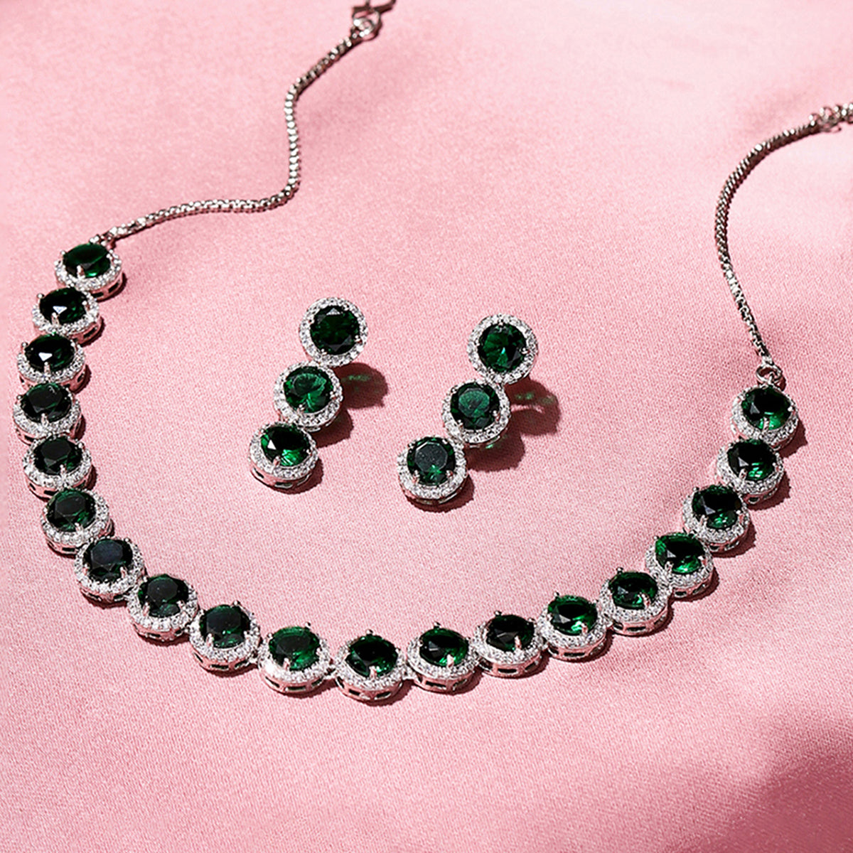 Sparkling Elegance Emerald Hued CZ Jewellery Set