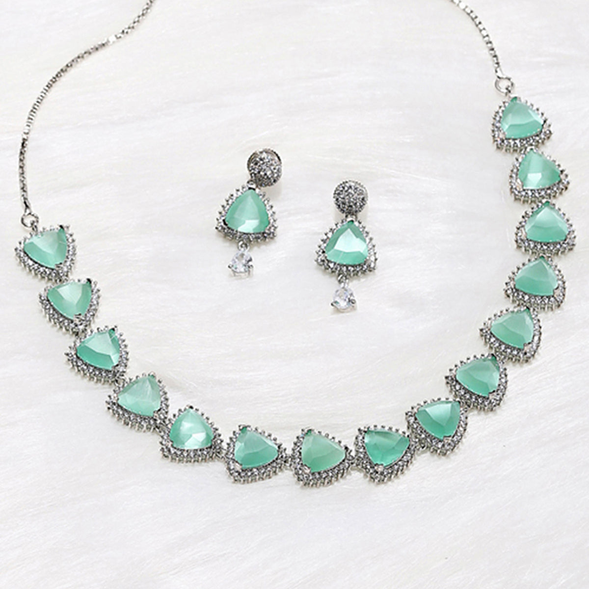 CZ Seafoam Sliver Pearl Necklace Set