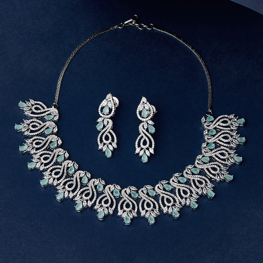 Pear Cut CZ Adorned Silver Plated Brass Floral Jewellery Set