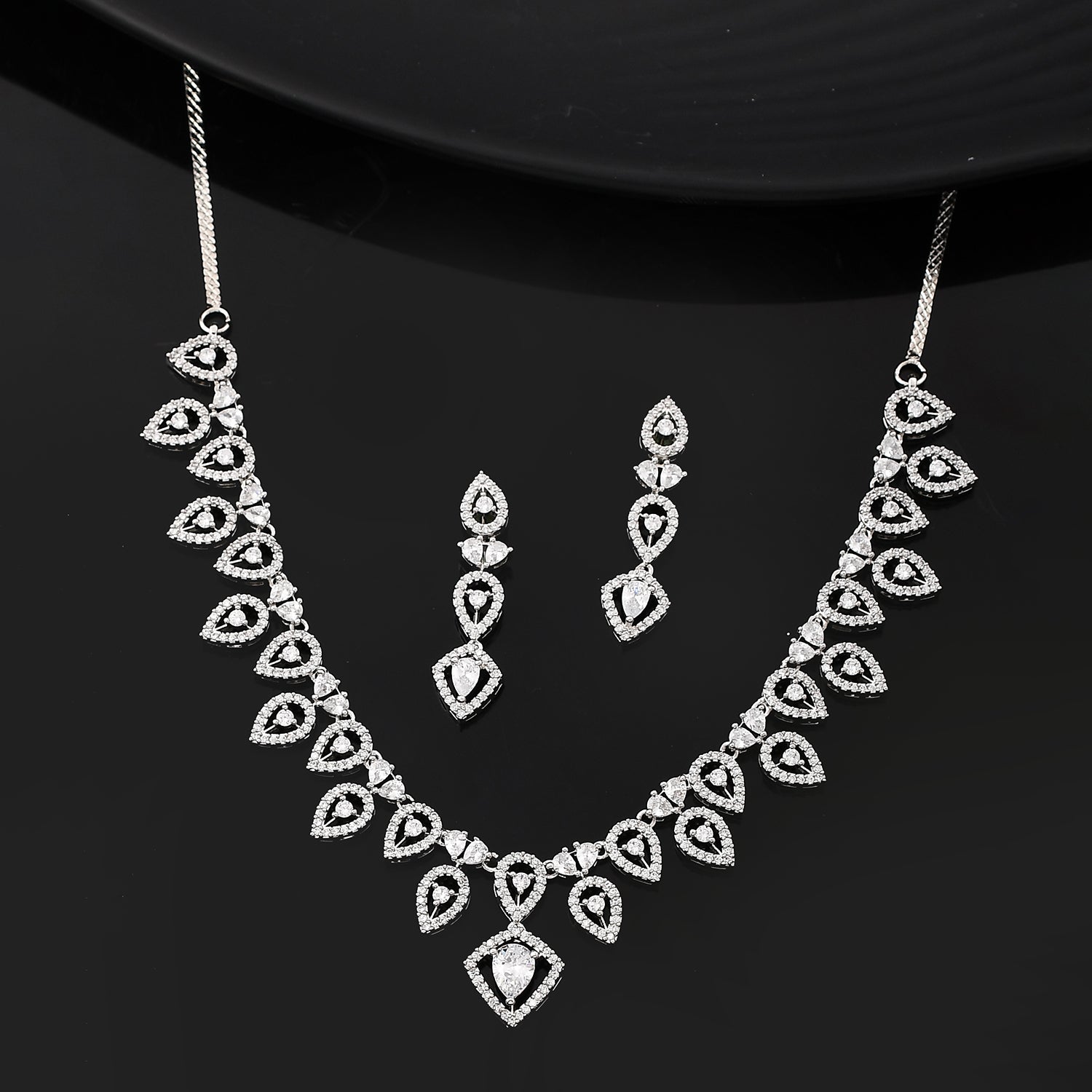 Sparkling Elegance Timeless Teardrop American Diamond Necklace Set