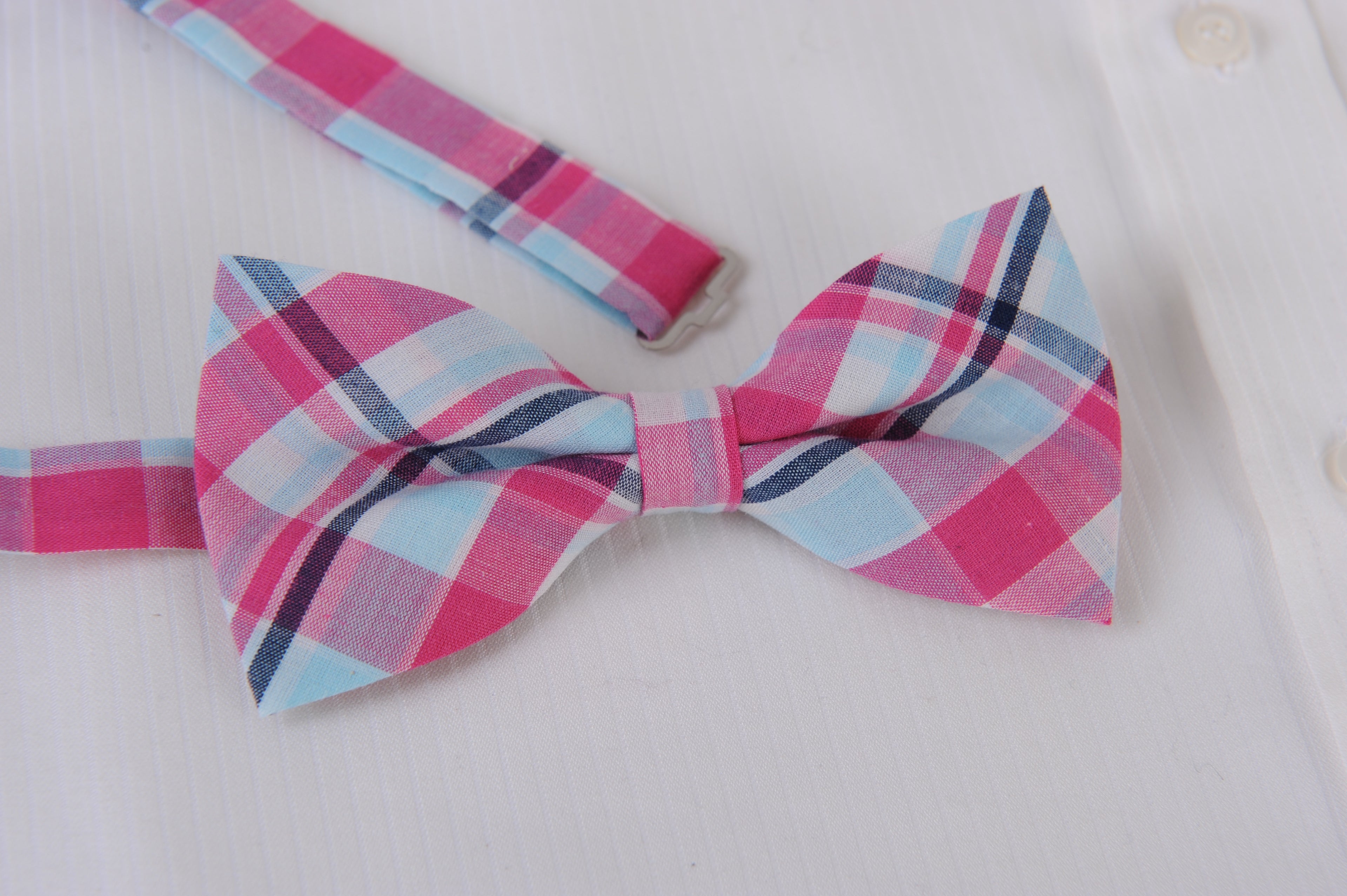 Pink Plaid Bow Tie