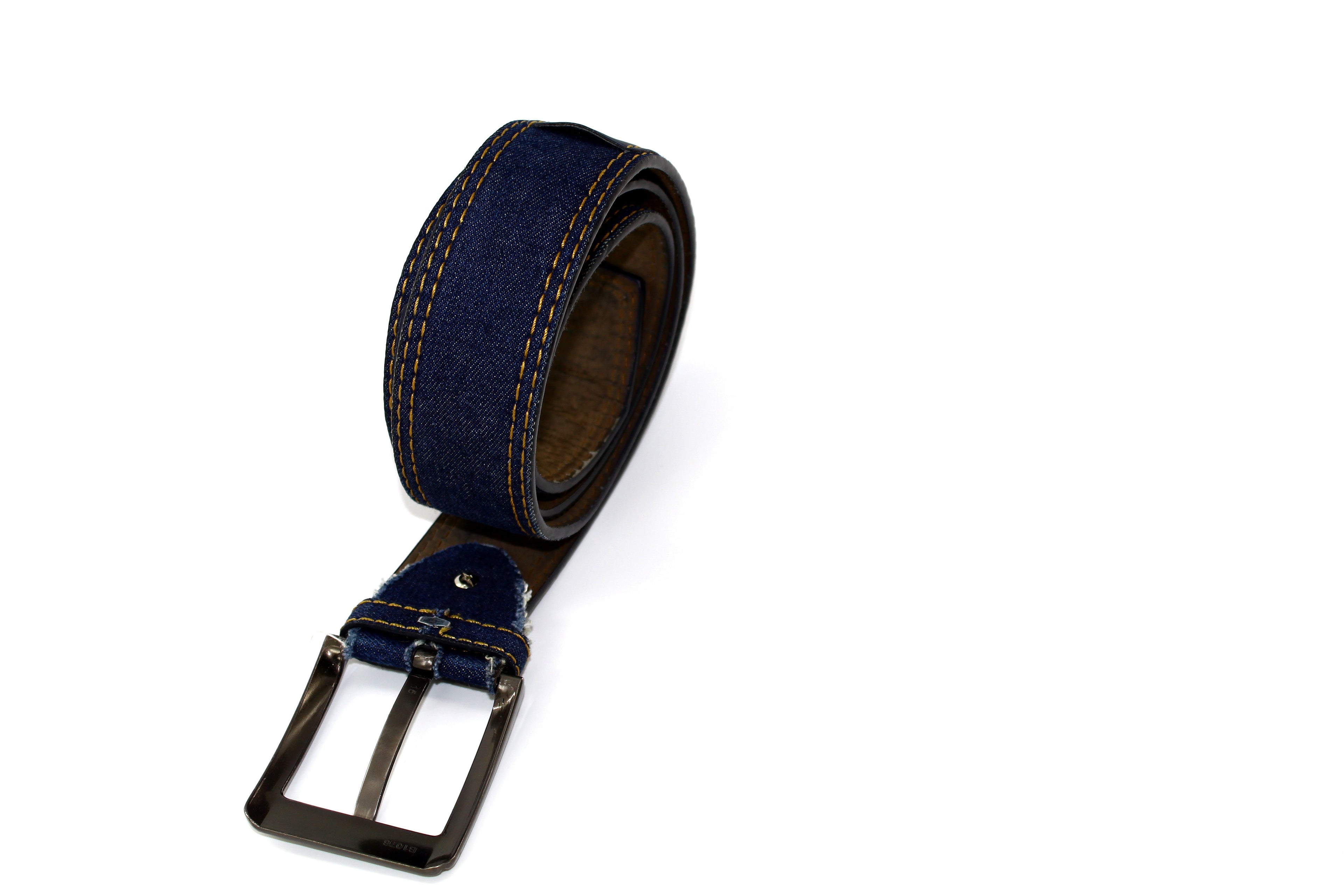 Navy Denim Belt with Gold Stitching
