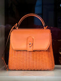 Handwoven natural raffia beach tote bag